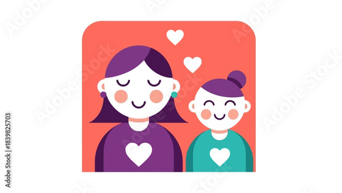 Loving Mother and Child Illustration with Hearts, Celebrating Family Bonds