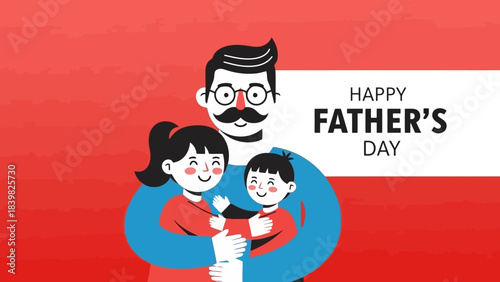 Happy Father's Day Celebration: Father Hugging His Two Children Joyfully