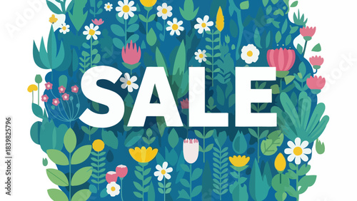 Sale Banner Design with Vibrant Spring Flowers and Greenery