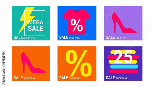 Colorful Collection of Shopping and Sale Icons for Retail Promotions