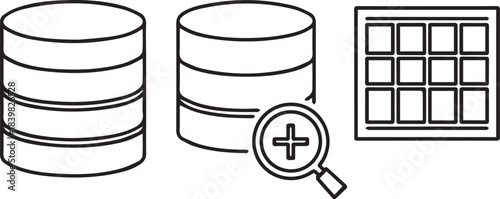 Database Search Concept with Magnifying Glass and Data Grid