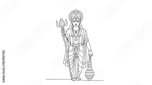 Wallpaper Mural Intricate Line Drawing of a Hindu Deity Holding a Trident and Pot For Torontodigital.ca