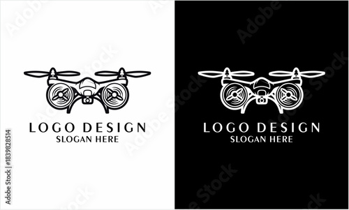 Monochromatic Drone Logo Design with Detailed Outline and Slogan.