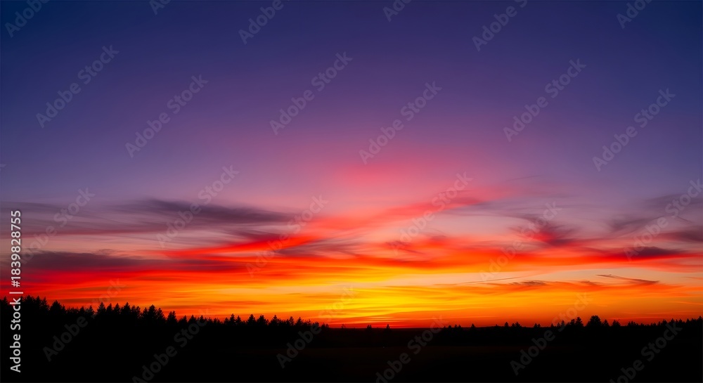 Fototapeta premium Dramatic sunset sky with vibrant colors and silhouetted trees