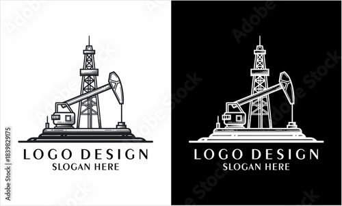 Oil rig and pumpjack illustration for energy industry logo design.