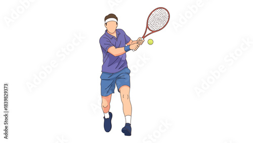 Energetic Athlete Playing Tennis on White Background Dynamic Sports Illustration