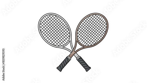 Two Crossed Tennis Racquets on White Background Vector Illustration