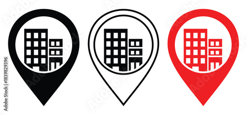 Real Estate Location Outline Icon Pack – House, Apartment, Key, Building, Location, Blueprint Vector Illustration.