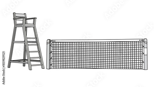 Sports Referee Chair and Net Equipment Isolated on White Background for Game Competition