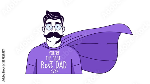 Superhero Dad with Cape and T-shirt saying 'Best Dad Ever' - Father's Day Concept