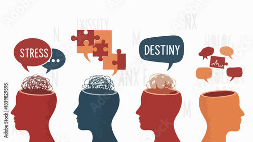 Abstract representation of human minds dealing with different emotions and thoughts