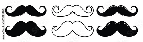 Mustache Silhouette Collection – Vintage, Retro, Handlebar, Curly, Walrus Style Icon vector illustration.