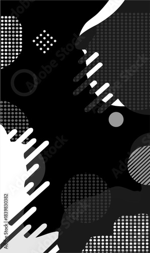 ABSTRACT GRAPHIC PATTERNS WITH OVERLAPPING GEOMETRIC AND ORGANIC SHAPES, INCLUDING CIRCLES, OVALS, FLUID WAVE FORMS, AND THICK, DISTILLED LINES