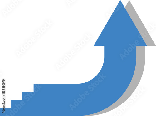 Large Upward Business Arrow with Stair Steps in the Tail Representing an Open Path to Maximum Profit and Growth