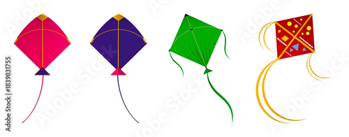 set of kites isolated on transparent background