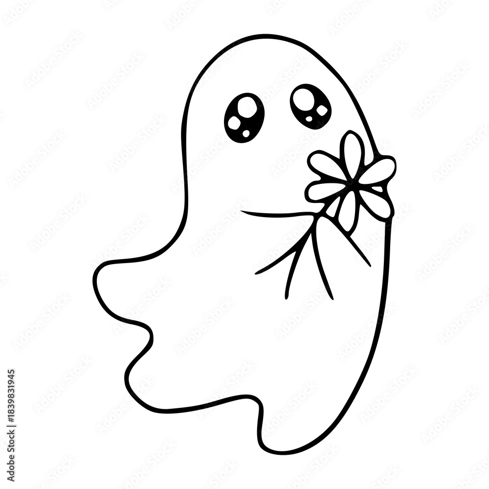 Obraz premium cute doodle ghost holding a flower