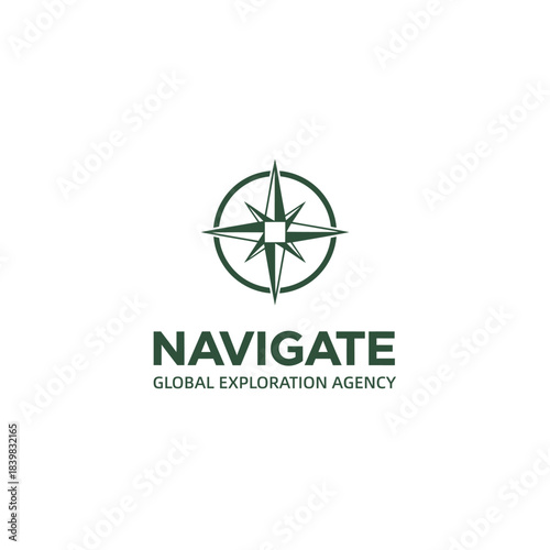 Navigate Global Exploration Agency Logo with Dark Green Compass Star Symbol and Circle Frame