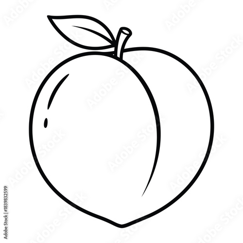 Peach fruit vector icon - Smooth line outline illustration for sweet dessert, summer nature, and organic food design.