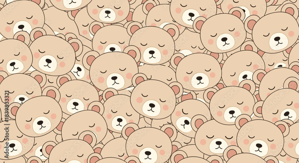 Obraz premium Cute seamless pattern with many sleeping teddy bears, perfect for children's designs, textiles, and backgrounds.