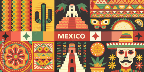 A vibrant collection of iconic mexican symbols and cultural elements