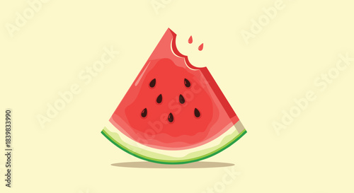 A vibrant, partially eaten slice of ripe watermelon with black seeds and a green crust, symbolizing summer refreshment and healthy snacks.