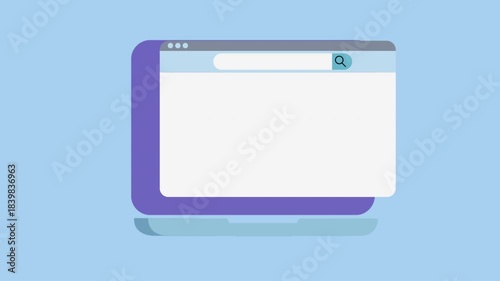 Illustration of a laptop featuring a blank browser window and a search icon, symbolizing exploration and searching for information online.