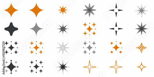 Collection of various starburst and sparkle shapes in different shades