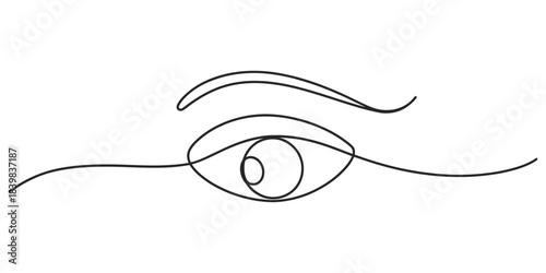 Minimalist one line drawing of an eye with eyebrow, continuous line art
