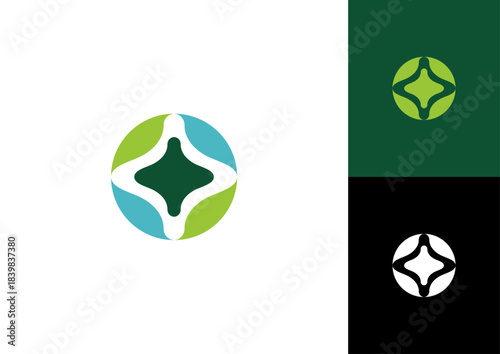 Abstract Organic logo , Initial Letter O with Leaf and Star for Organic Fresh Natural Geometric Shapes logo design