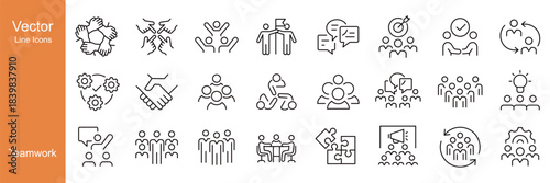 Teamwork Icons - Vector Line. Editable Stroke.