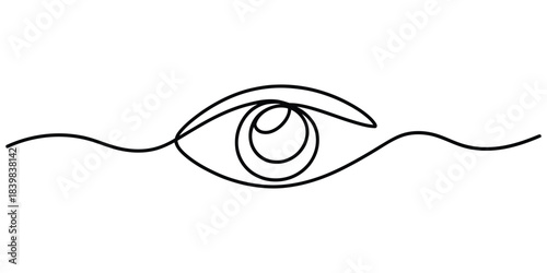Minimalist one line drawing of an eye with wavy lines