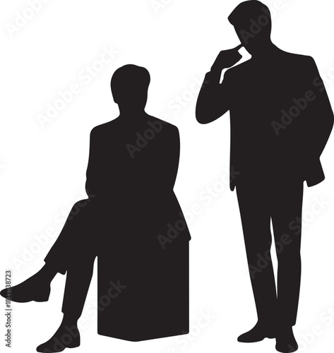 Businessman standing and sitting position silhouette icon vector illustration