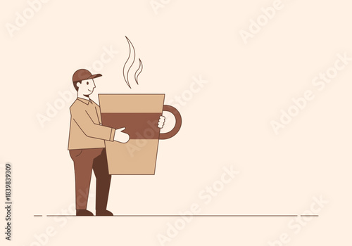 Person holding a very large steaming coffee cup.