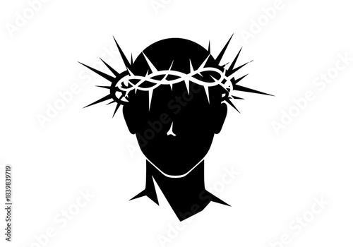 Silhouette of a head wearing a crown of thorns.