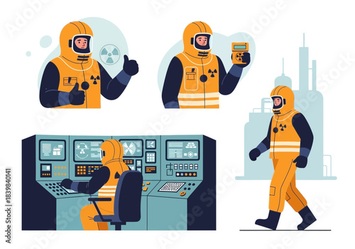 People in hazmat suits performing various tasks and operating equipment.