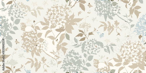 Delicate floral pattern featuring soft pastel shades and abstract botanical silhouettes