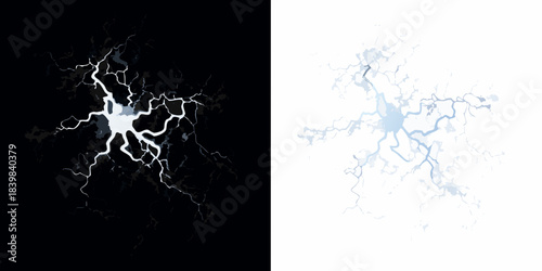 Dramatic lightning bolt split into dark and light contrasting imagery