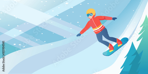 A lone snowboarder gracefully navigates a vibrant snow covered mountain landscape