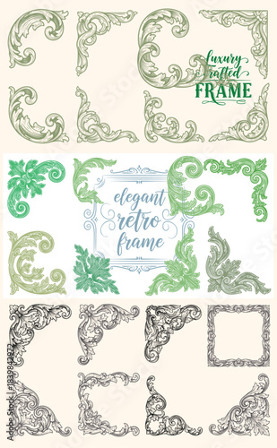 Intricate vintage baroque borders , frame, and corners - decorative ornate design