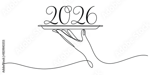 Elegant 2026 on a serving tray line art