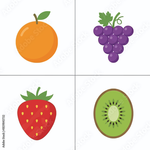 Colorful Fruit Set Vector Illustration -  apple, pear, mango, berry, blueberry, raspberry, cherry, dragonfruit
