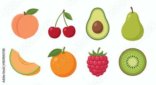 Colorful Fruit Set Vector Illustration -  apple, pear, mango, berry, blueberry, raspberry, cherry, dragonfruit