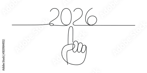 One line drawing of year 2026 and pointing finger