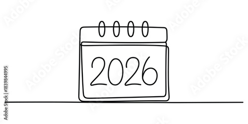 One line drawing of a calendar showing year 2026