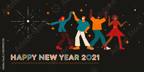 Celebrating the new year with a diverse group of friends and fireworks