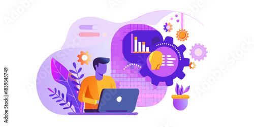 A person working on a laptop with data analysis and growth concepts