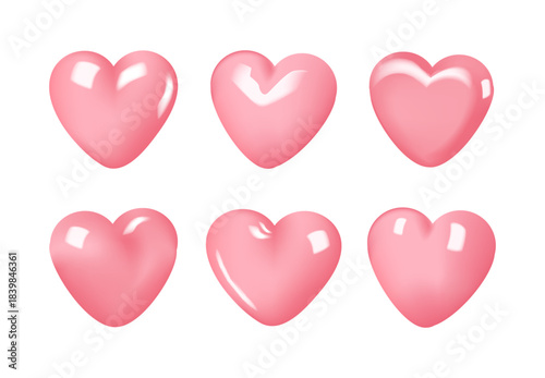Candy Pink 3D Heart Set Cute Glossy Shape Variations
