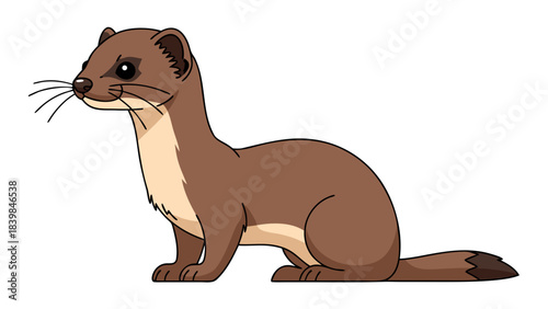 Pixelated Weasel in Profile on Black Background with Brown Fur and White Underside Detailed Digital Art Illustration
