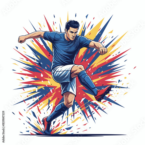 Dynamic Soccer Player Kick Explosion Illustration