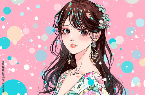 Beautiful Anime Girl with Floral Dress